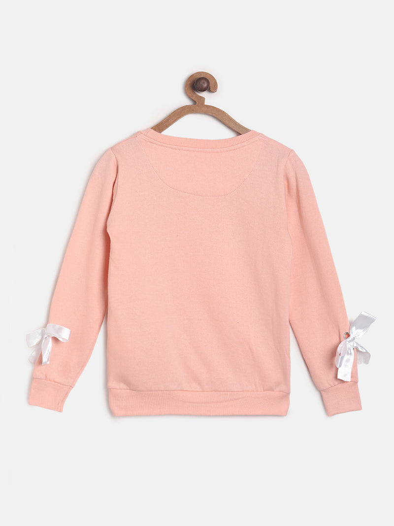 Girls Regular Coral Embroidered Casual Sweatshirt