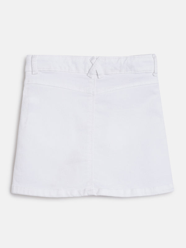Girls White Regular Fit Cotton Skirt