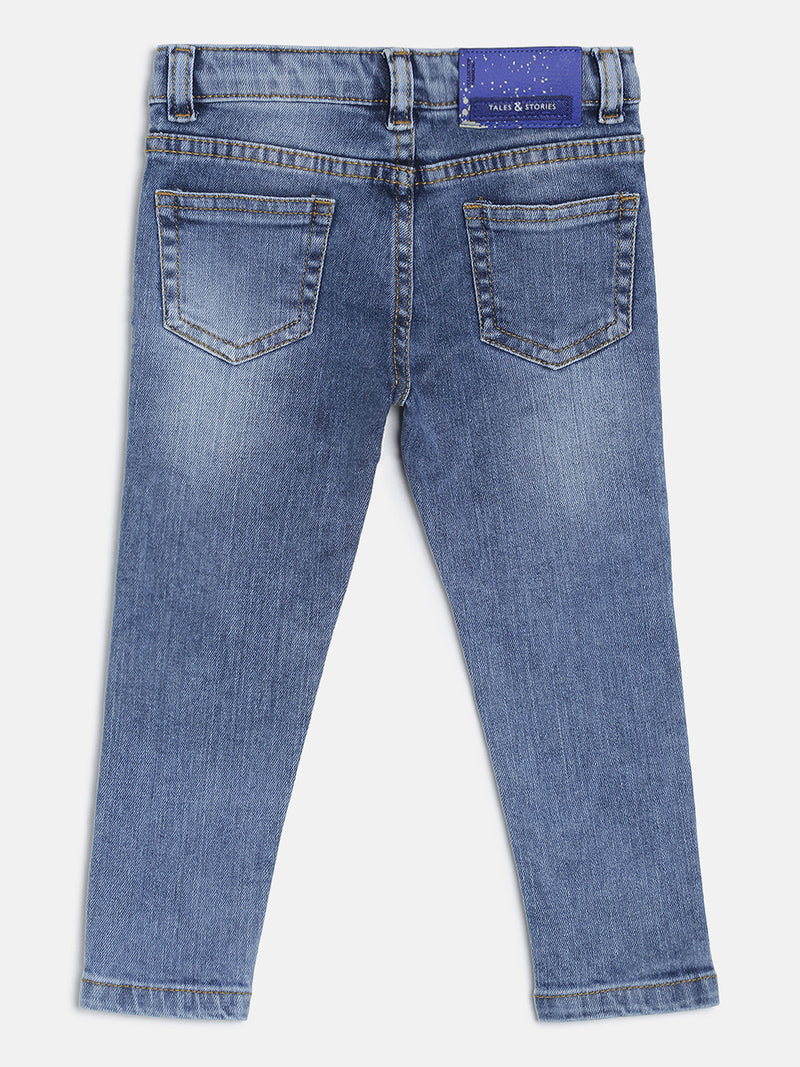 BOYS SLIM FIT MID BLUE RIPPED JEANS