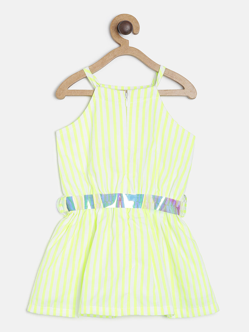 GIRLS NEON GREEN CASUAL DRESS WITH HOLOGRAPHIC BELT