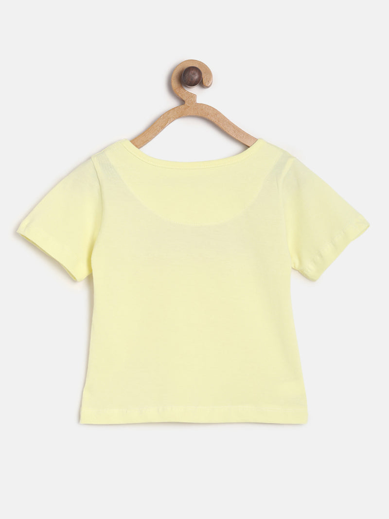 Girls Pastel Yellow Printed Casual T-shirt