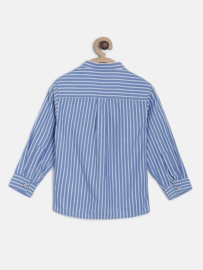 BOYS SKY BLUE STRIPED CASUAL SHIRT WITH STAND COLLAR