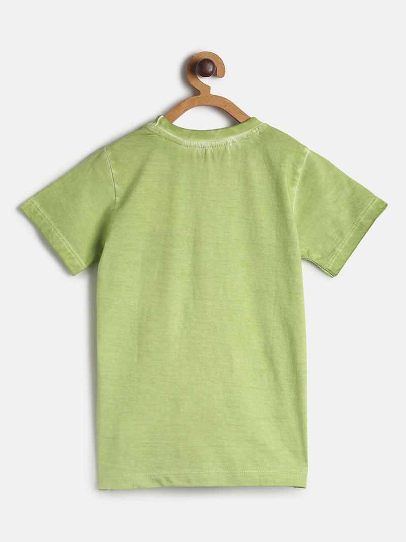 Boys Regular Fit Neon Green Cotton T-shirt