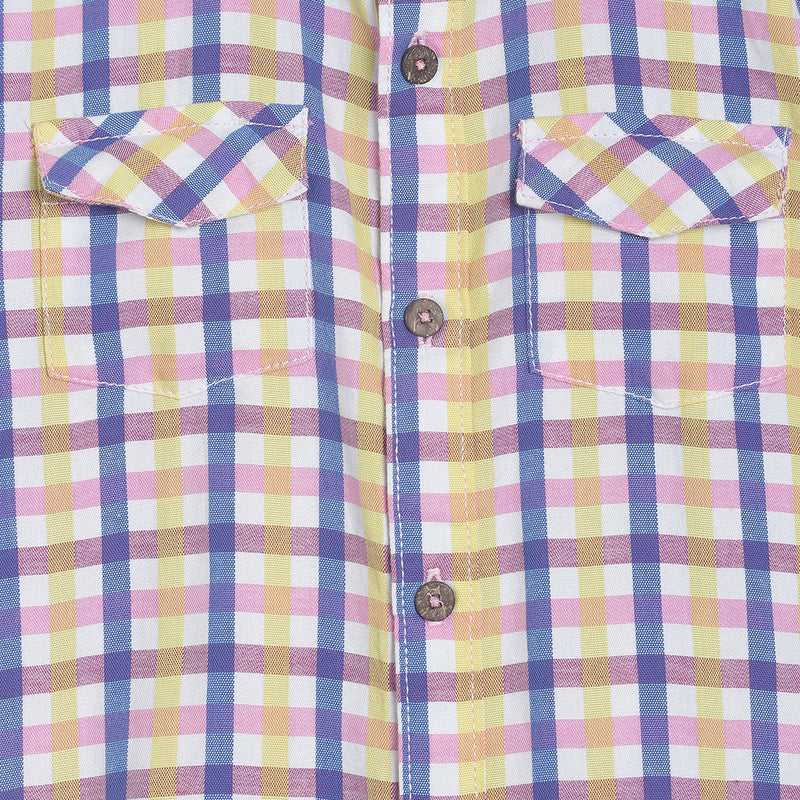 Boys Pink Checks Printed Cotton Shirt