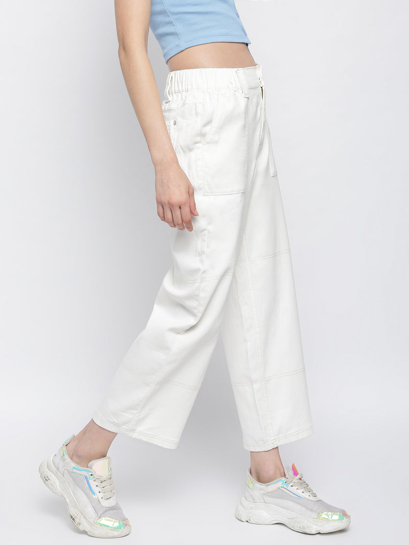 Women White Cotton Casual Jeans