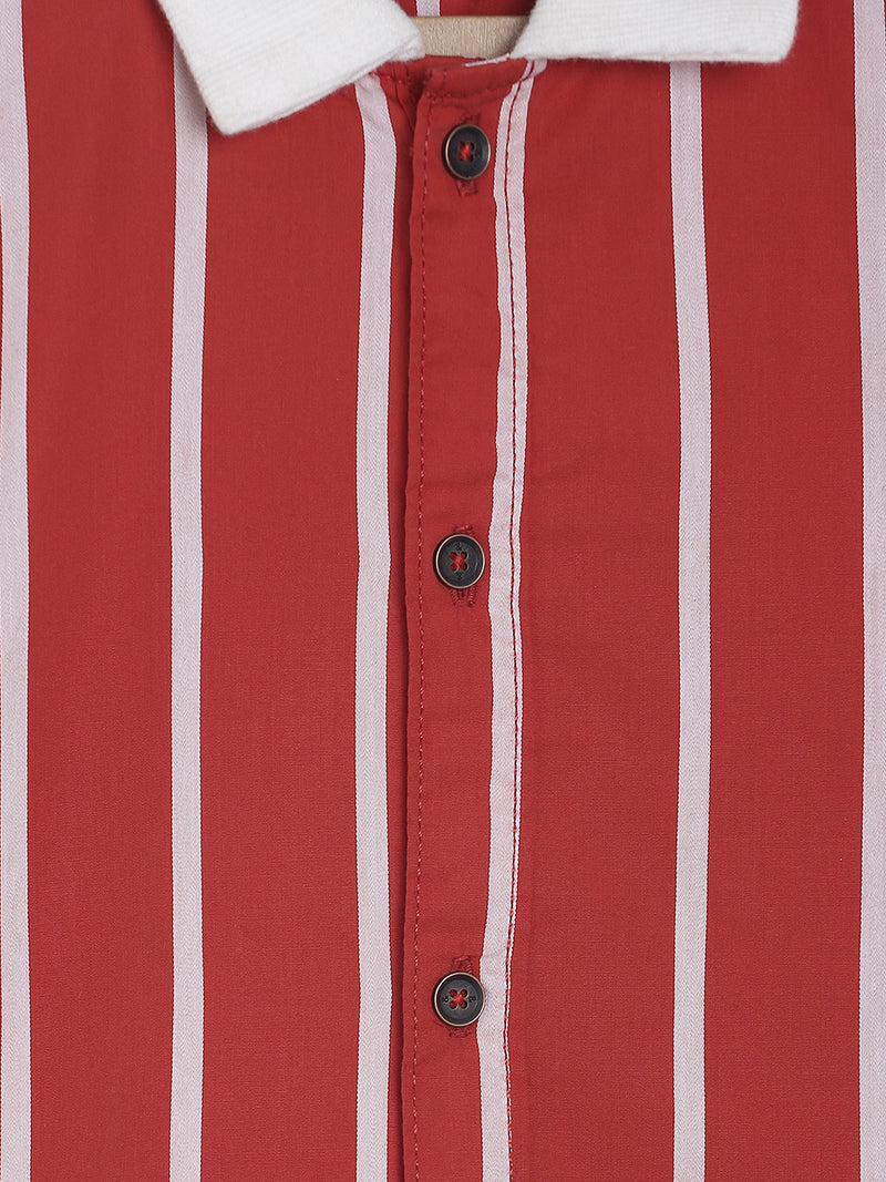 BOYS RED STRIPED CASUAL SHIRT