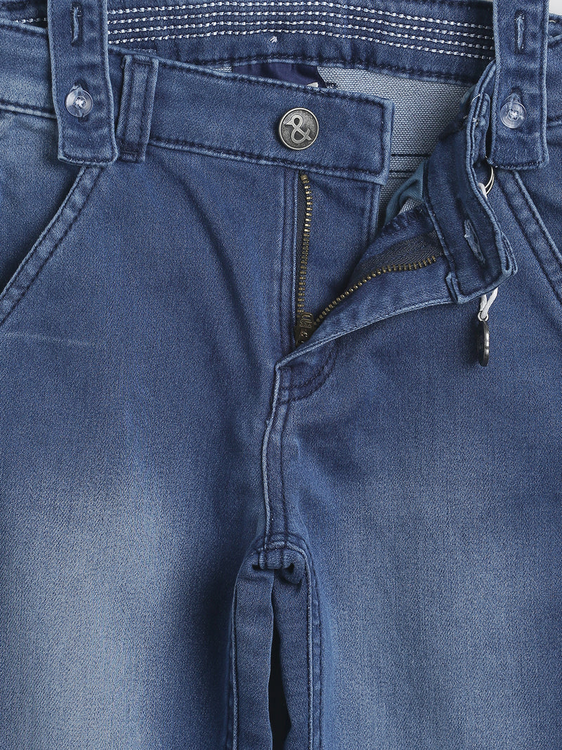 Boys Mid-Blue Slim Fit Denim Jeans With Suspender