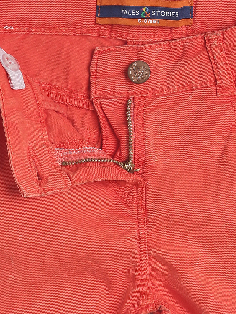 Girls Regular Fit Orange Cotton Shorts