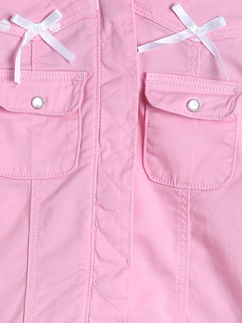 Girls Pink Full Sleeve Printed Jacket 