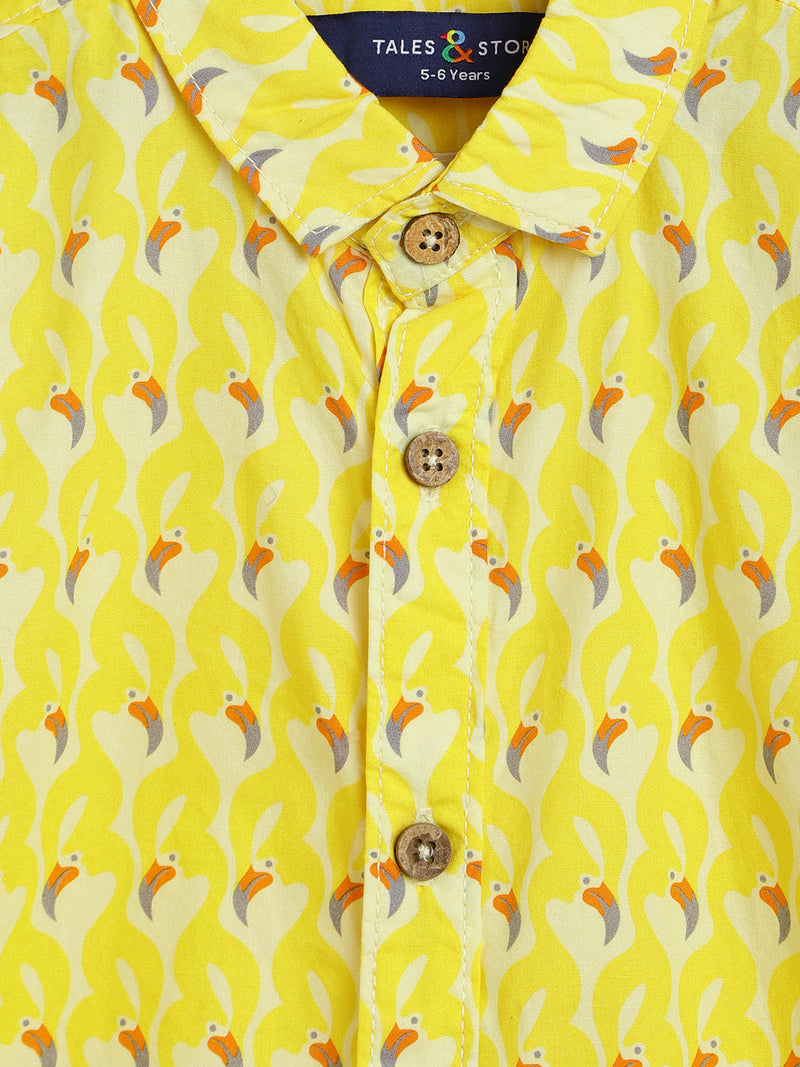 Boys Yellow Printed Cotton Shirt 