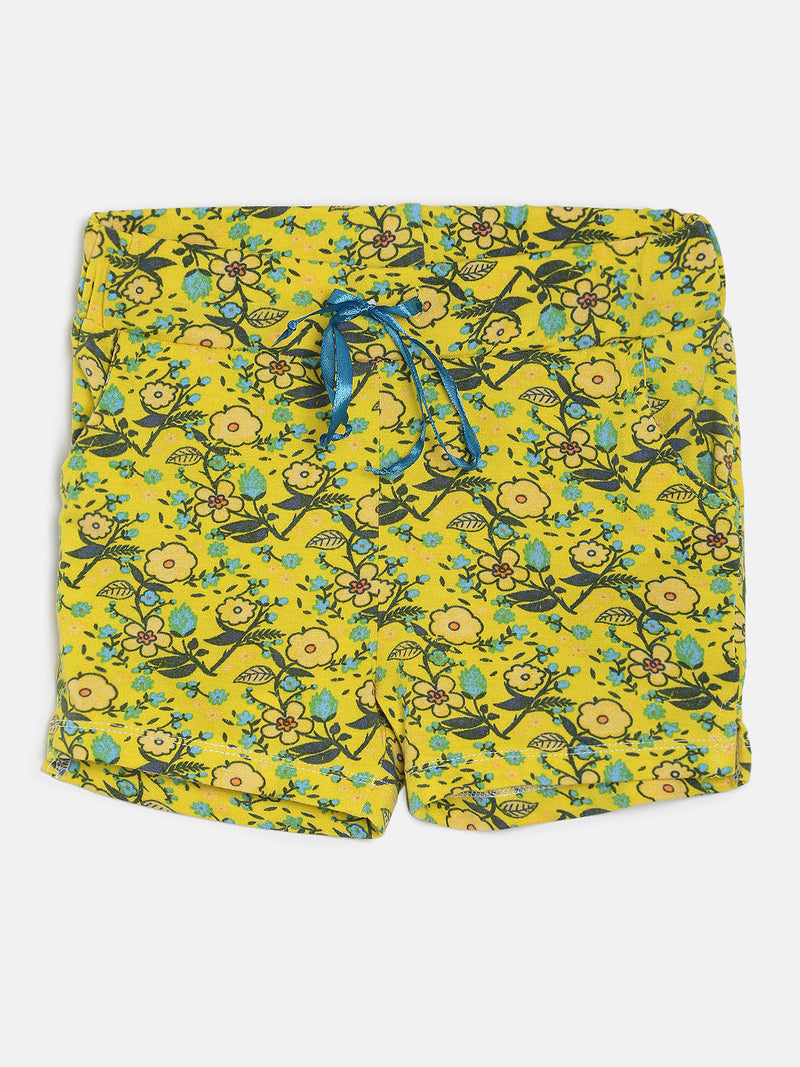Girls Yellow Floral Printed Top & Bottom