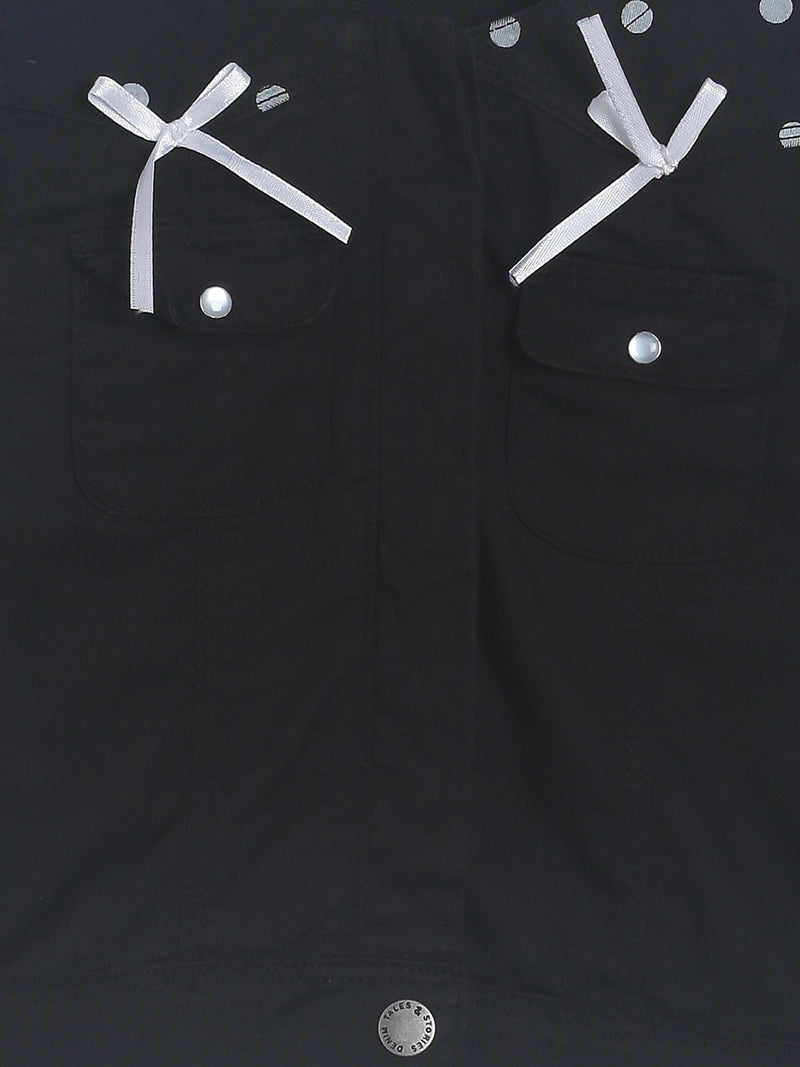 Girls Regular Fit Black Full Sleeve Printed Denim Jacket