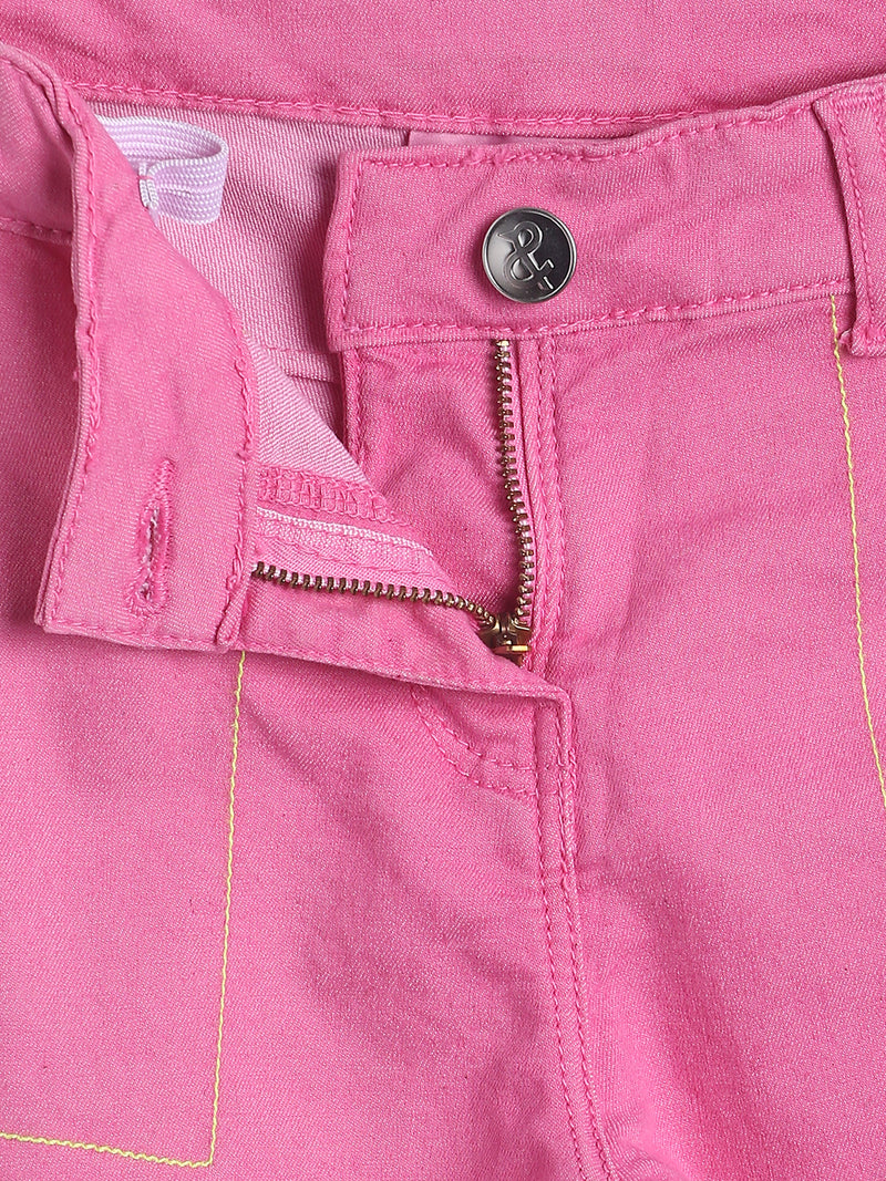 Girls Regular Fit Pink Cotton Cargo