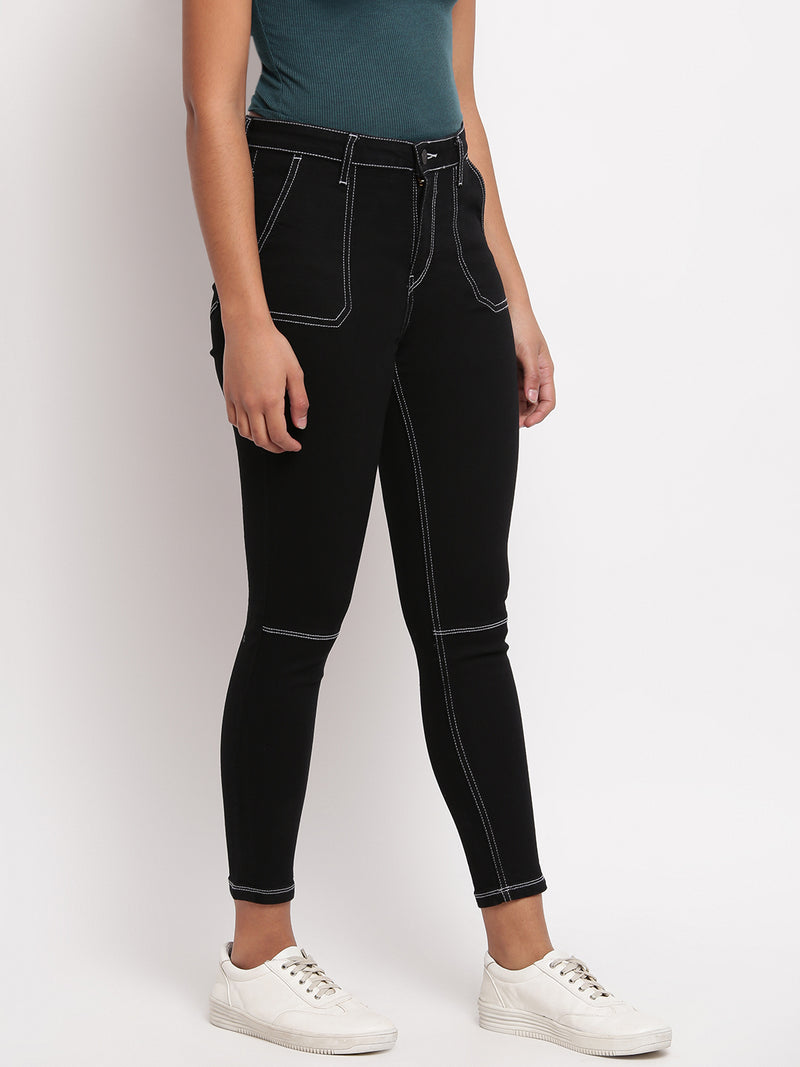 Women Black Mid Waist Skinny Fit Denim Jeans