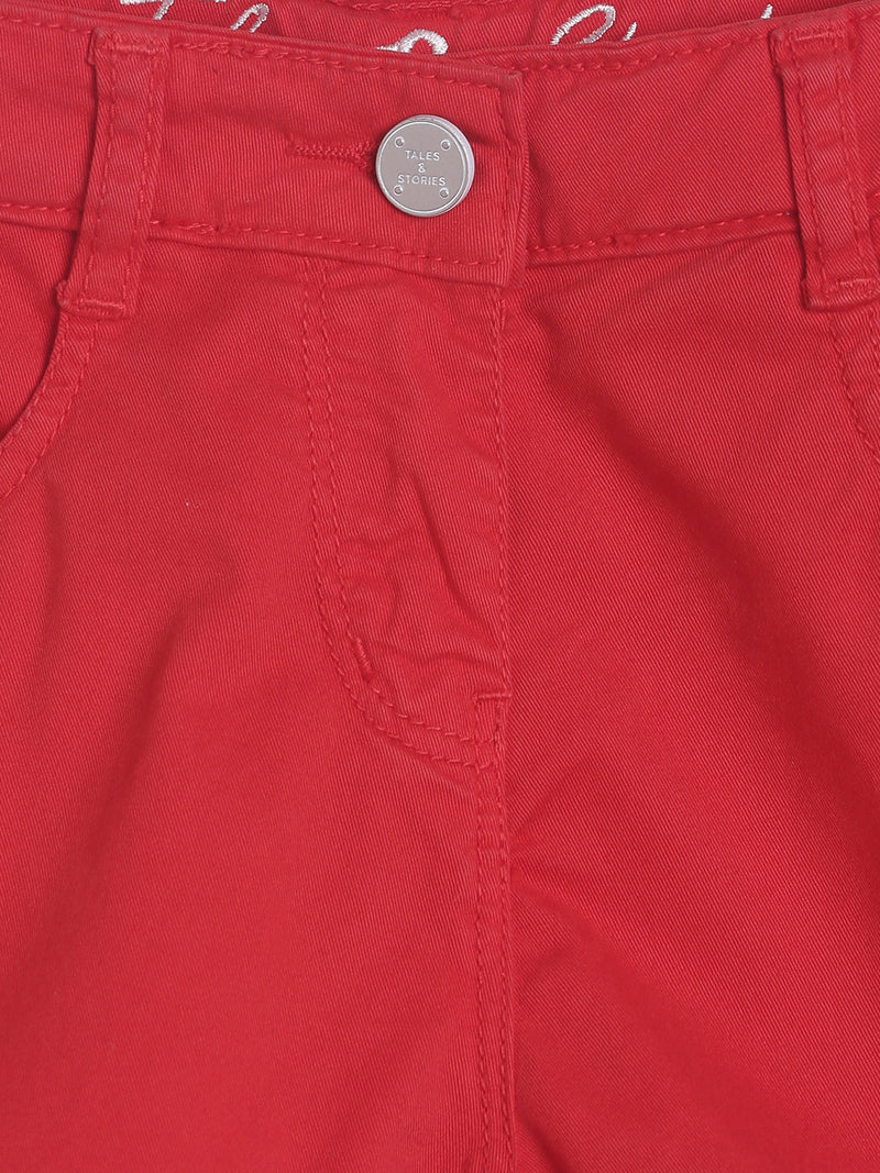 Girls Regular Fit Red Side Tape Details Cotton Shorts