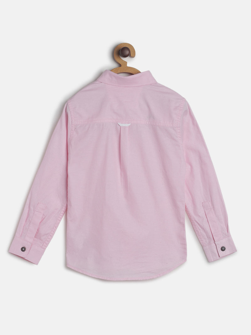 Boys Pink Regular Fit Cotton Shirt