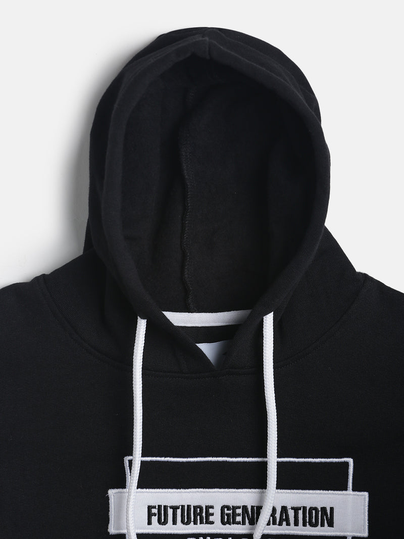 Boys Black Regular Fit Printed Casual Sweatshirt