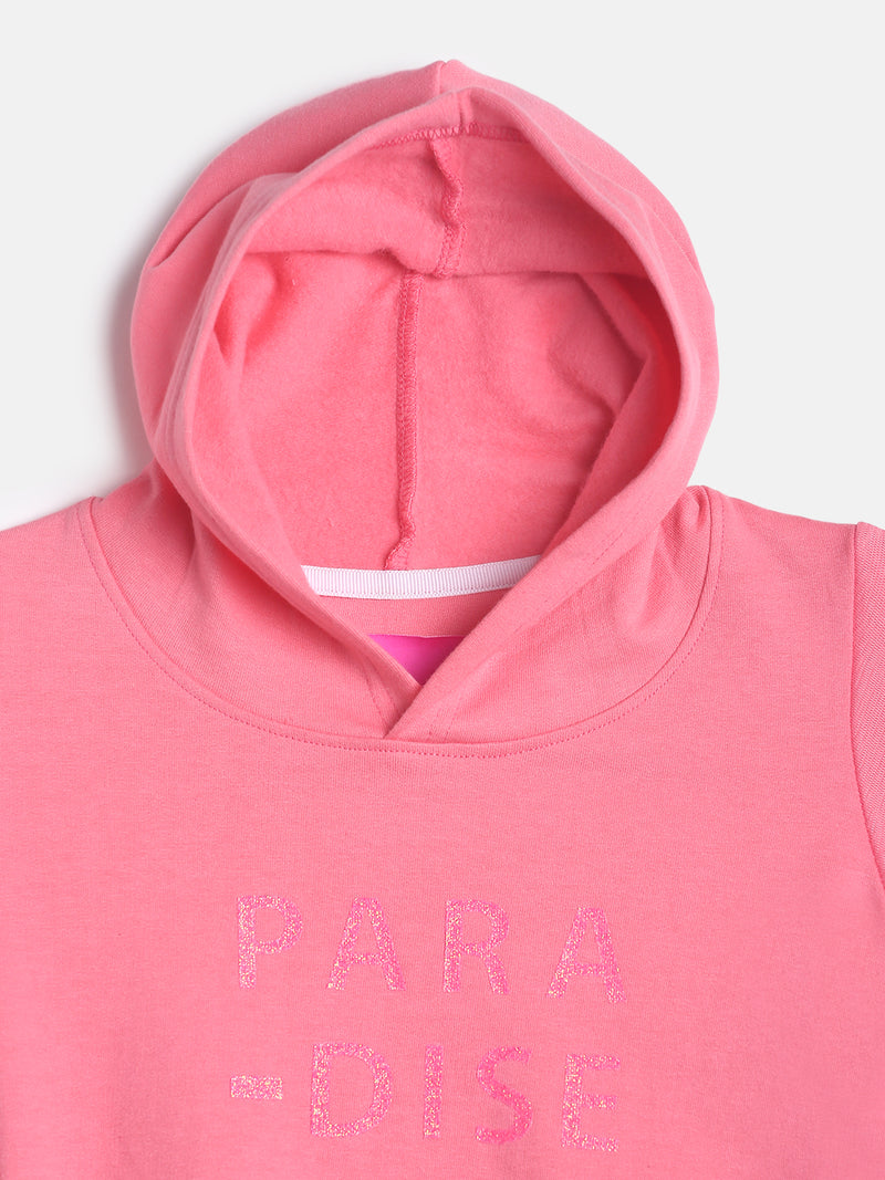 Girls Pink Cotton Poly Sweatshirt With Hood