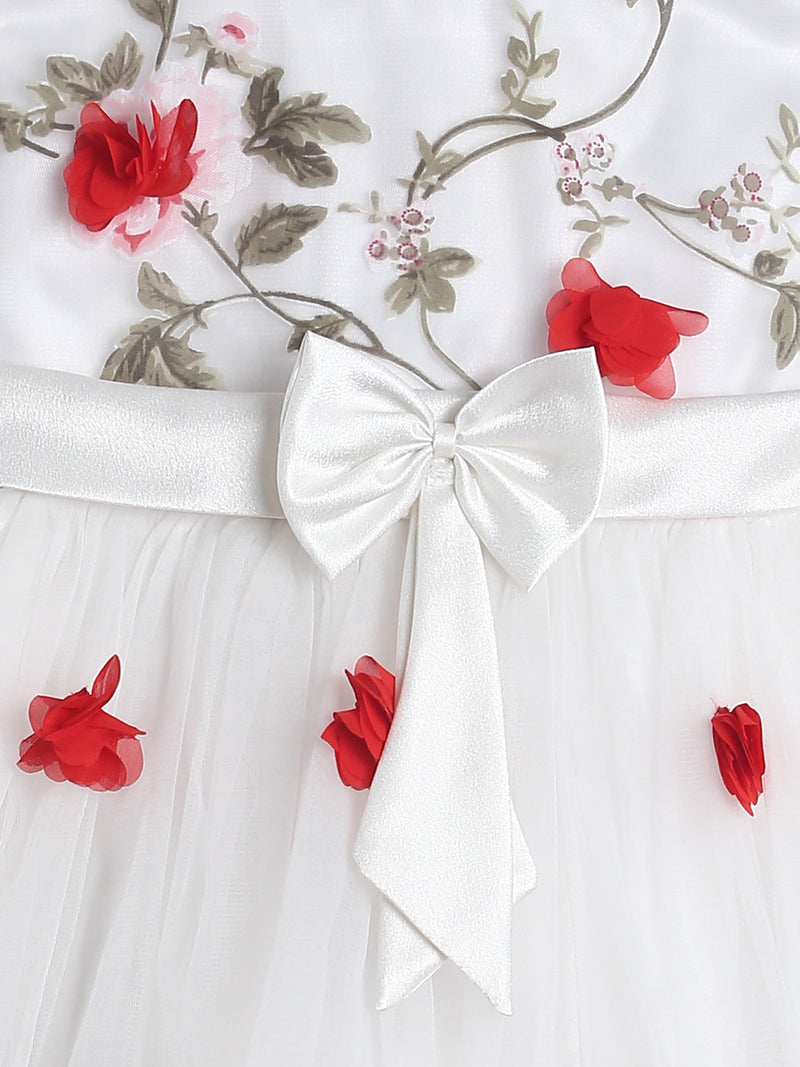 Girls White Sleeve Less Floral Print Cotton Dress