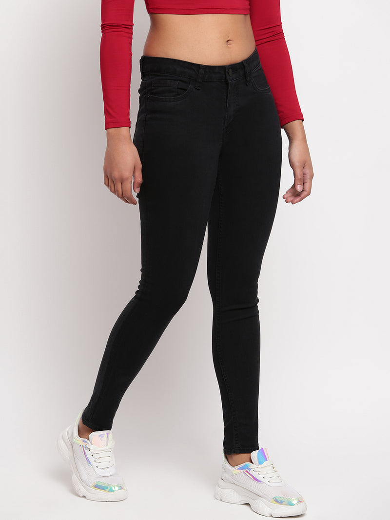 Women Black Skinny Fit Mid Waist Denim Jeans