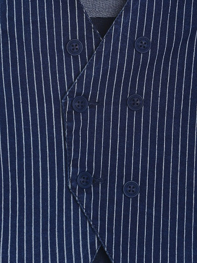 Boys Lycra Striped Regular Dark Blue Denim Waistcoat