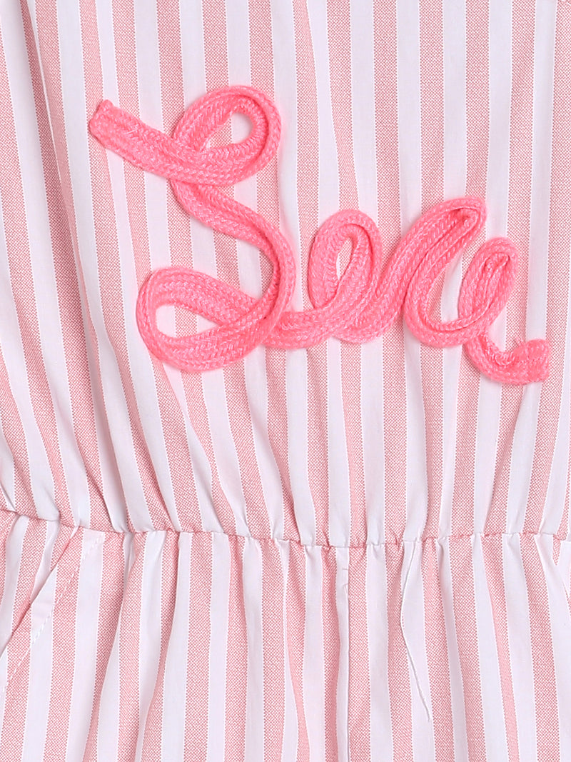 Girls Pink Striped Cotton Romper