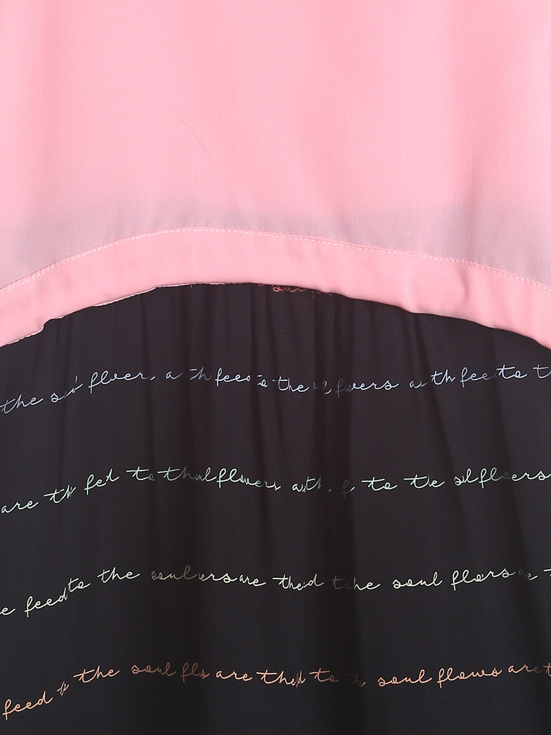 Girls Black & Pink Printed Sleeve Less Dress