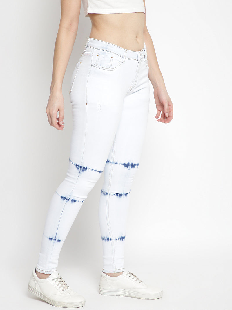 Women High Waist Skinny White Denim Jeans