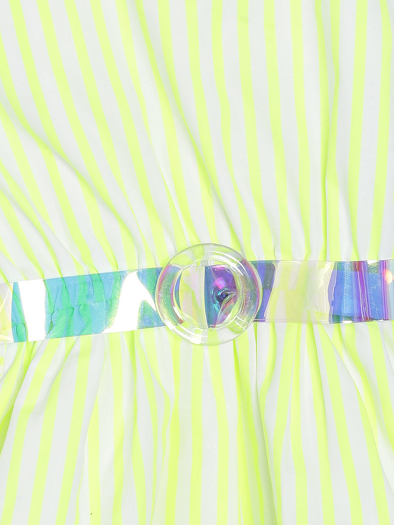 GIRLS NEON GREEN CASUAL DRESS WITH HOLOGRAPHIC BELT