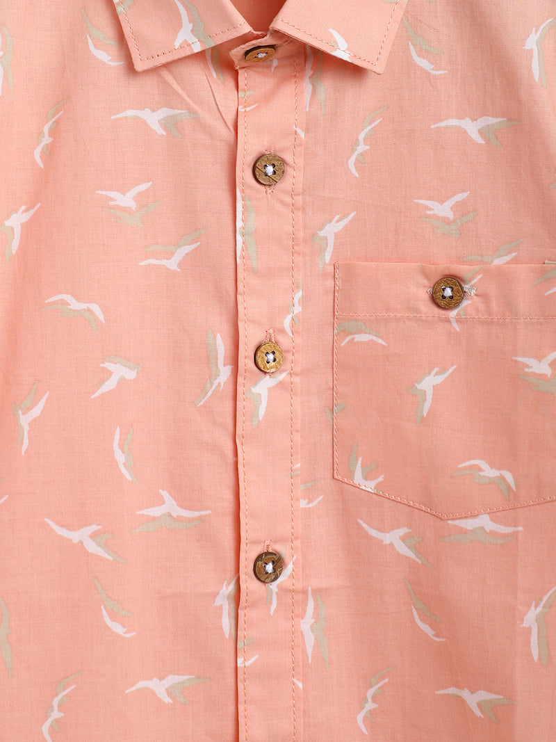 Boys Peach Cotton Shirt 