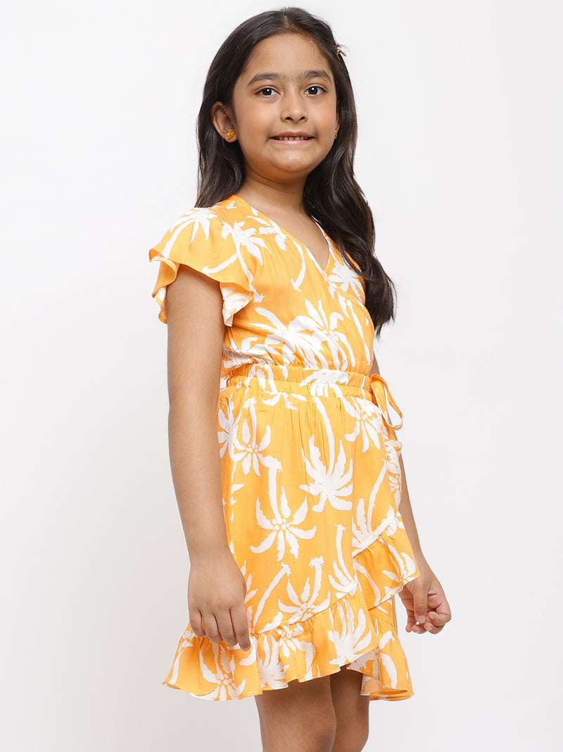 Girls Orange Printed Dress