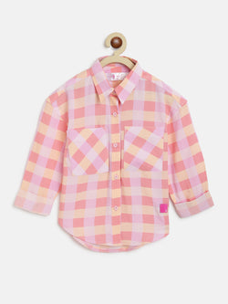 Girls Pink & Yellow Checks Shirt
