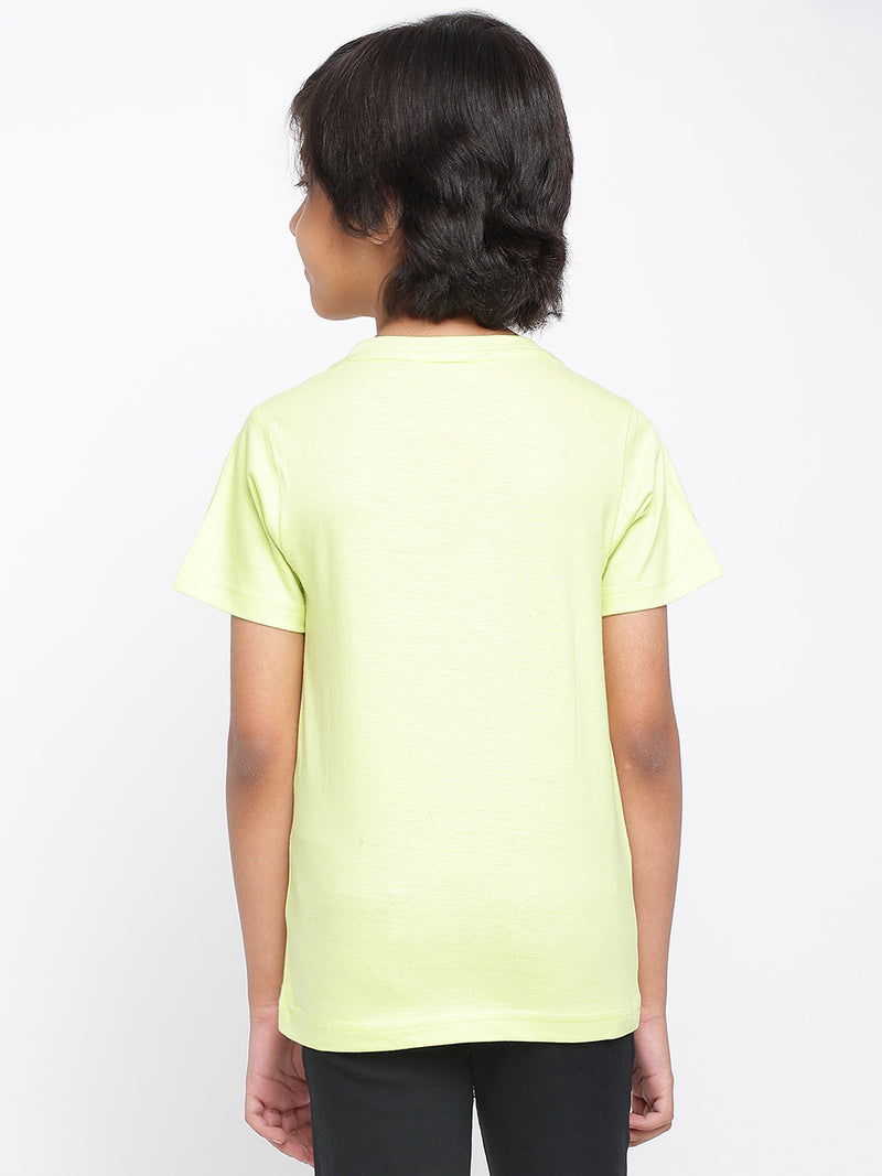 Boys Neon Green Printed Cotton T-shirt