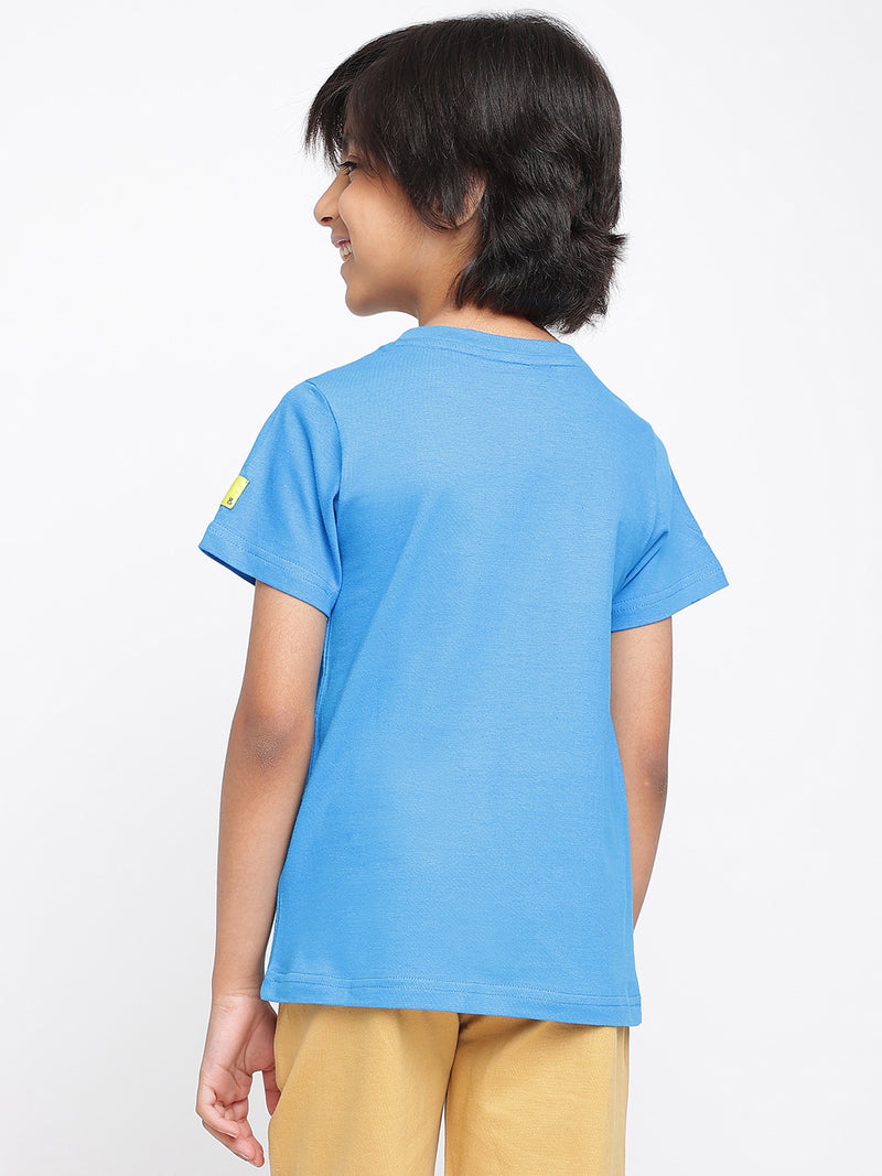 Boys Blue Printed Cotton T-shirt