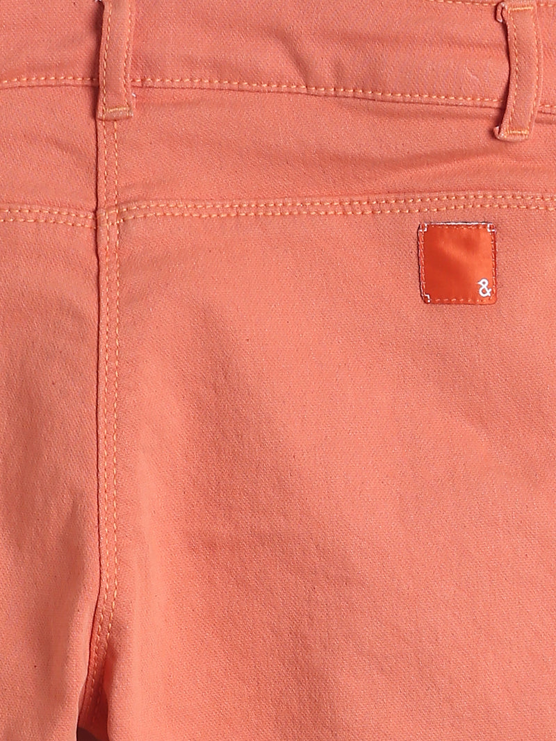 Girls Orange Embroidered Cotton Trouser