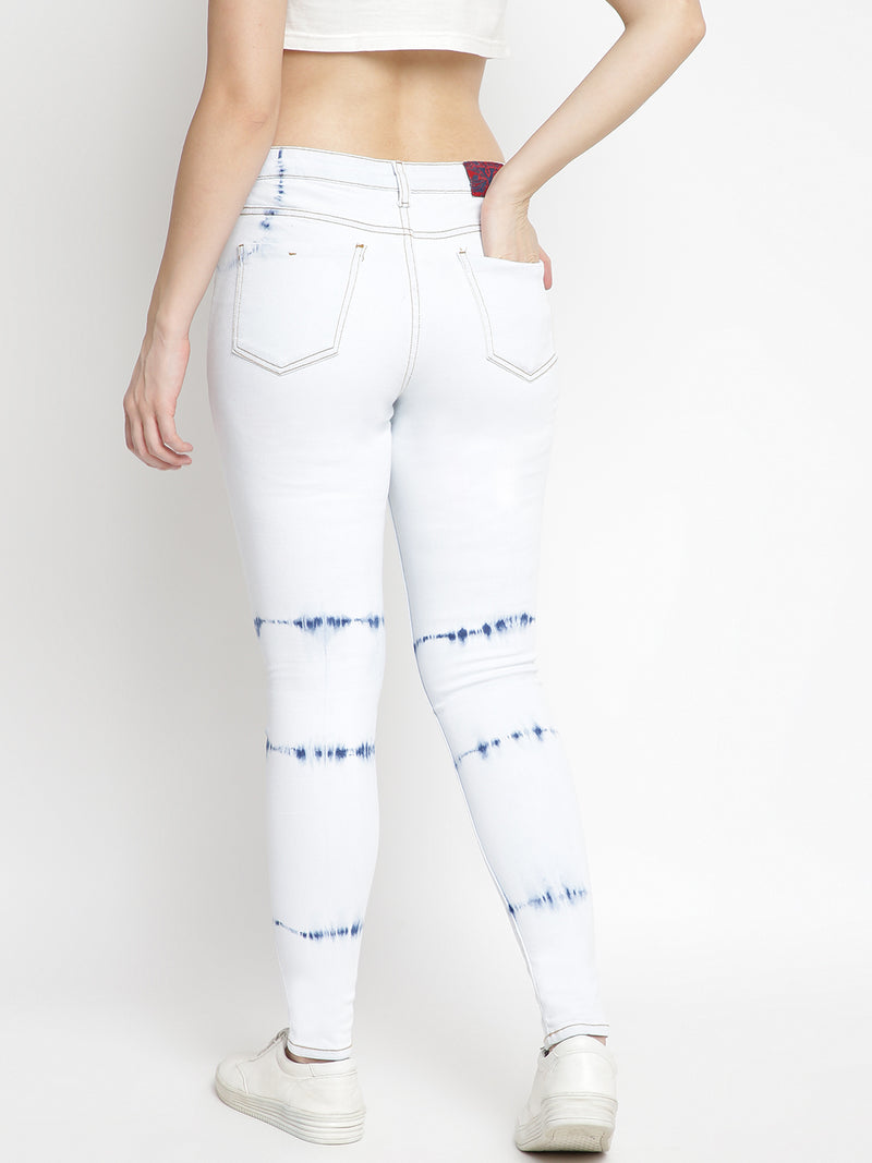 Women High Waist Skinny White Denim Jeans