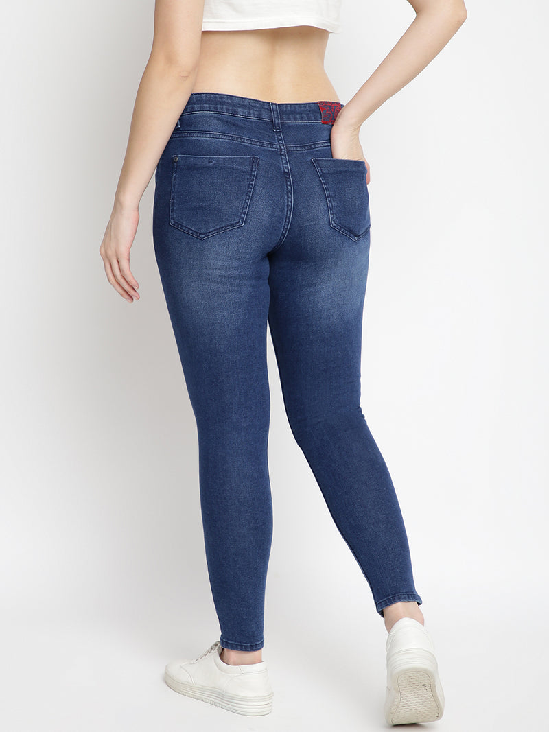 Women Dark Blue Ripped Skinny Denim Jeans