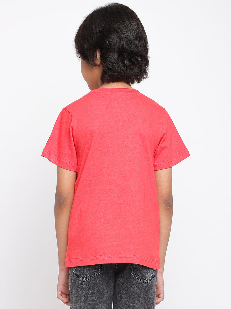 Boys Red Printed Cotton T-shirt