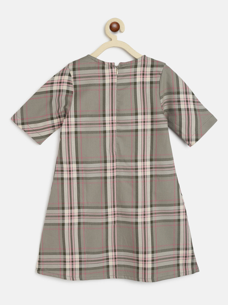 Girls Olive Checked Dress