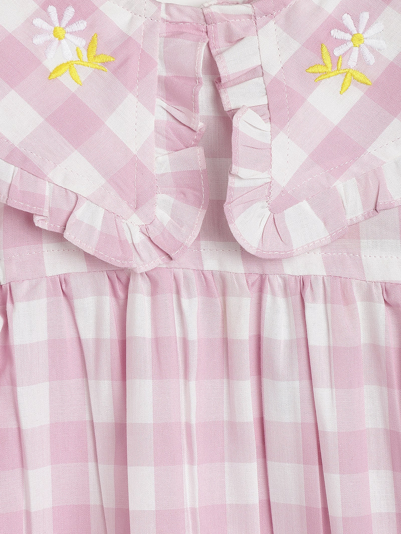 Girls Pink Checked Dress