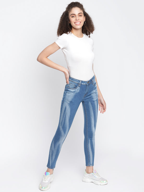 Women Mid Blue Skinny Fit Denim Jeans
