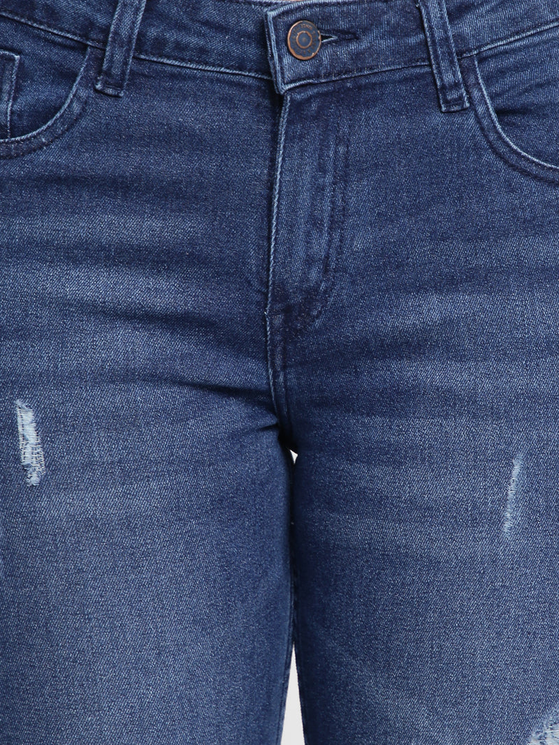 Women Dark Blue Ripped Skinny Denim Jeans