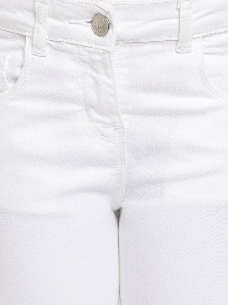 Girls White Slim Fit Trouser