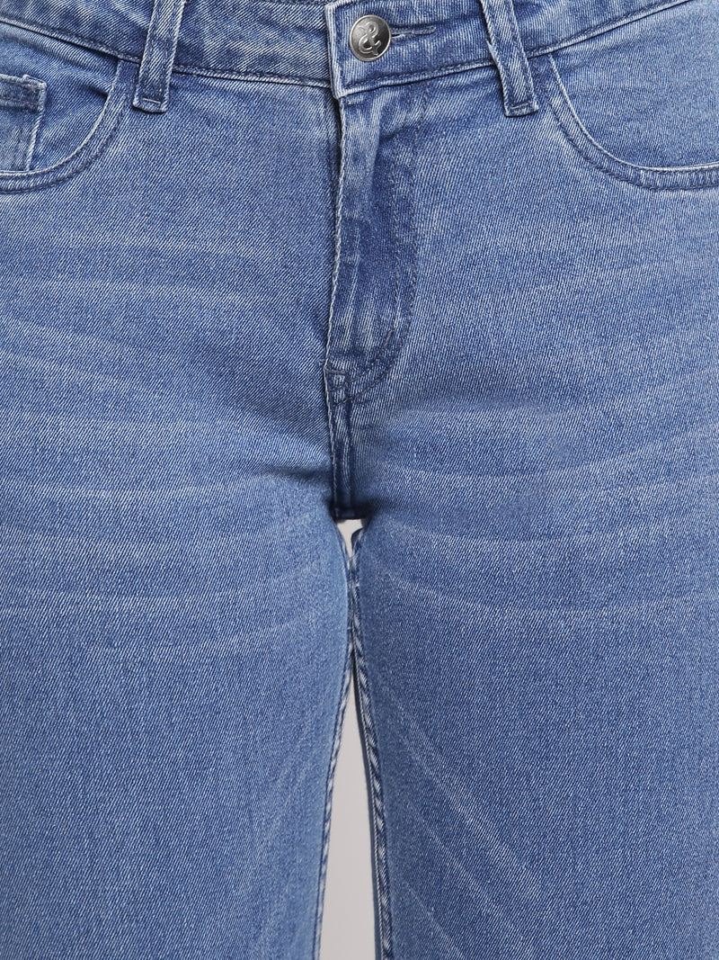 Women Mid Blue Slim Fit Distressed Denim Jeans
