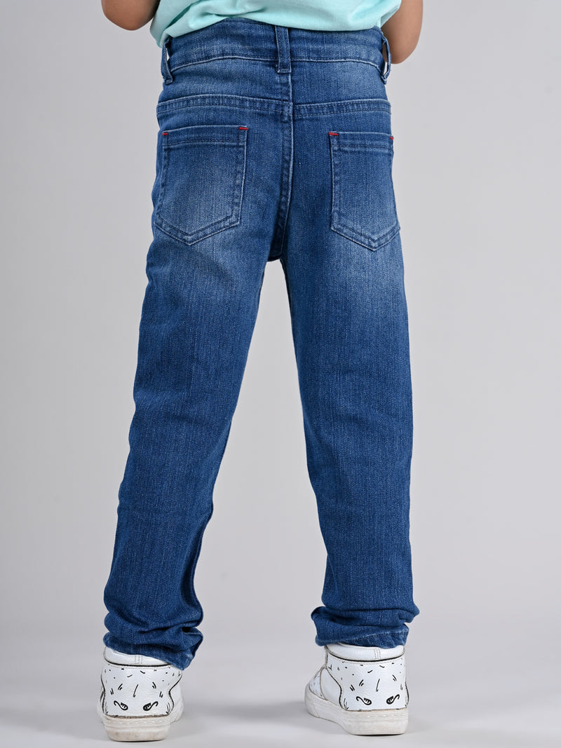 BOYS MID BLUE WHISKERED CASUAL JEANS