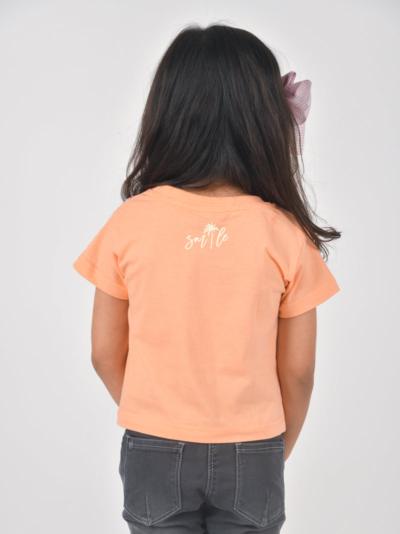 Girls Peach Embroidered T-shirt