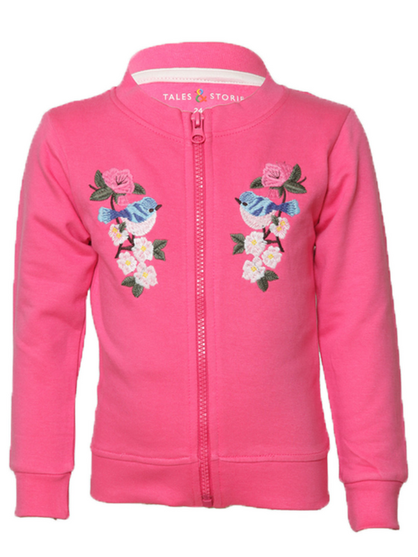 Girls Dark Pink Regular Embroidered Cotton Sweatshirt
