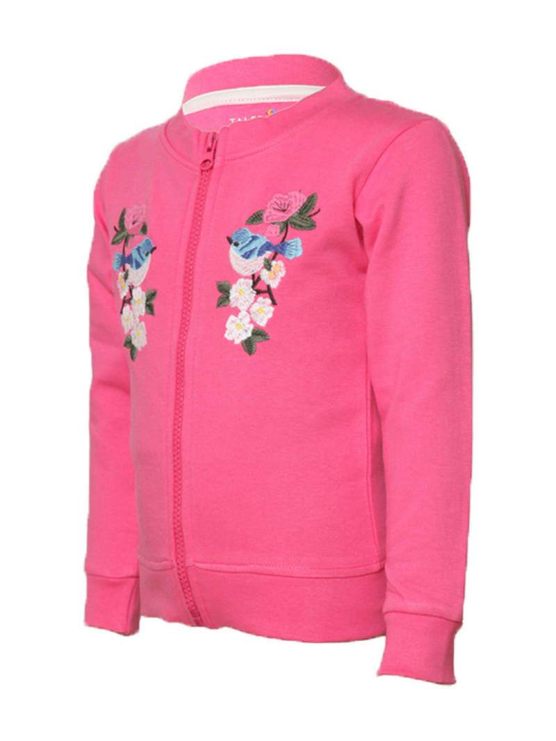 Girls Dark Pink Regular Embroidered Cotton Sweatshirt